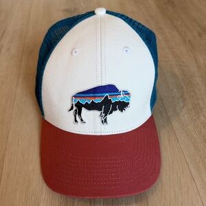 Patagonia Red and Blue Bison Trucker Hat